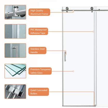 48in W x 76in H Frameless Rolling Shower Door Sliding Tempered Glass Shower Door Bathroom Glass Door-Brushed Nickel  from Lordear