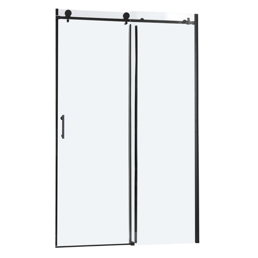 48in W x 76in H Frameless Rolling Shower Door Sliding Tempered Glass Shower Door Bathroom Glass Door-Matte Black  from Lordear