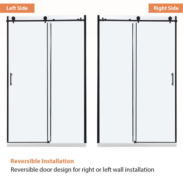 48in W x 76in H Frameless Rolling Shower Door Sliding Tempered Glass Shower Door Bathroom Glass Door-Matte Black  from Lordear