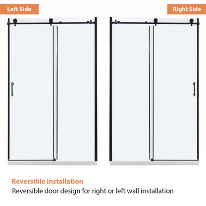 48in W x 76in H Frameless Rolling Shower Door Sliding Tempered Glass Shower Door Bathroom Glass Door-Matte Black  from Lordear