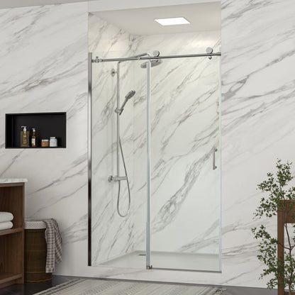 48in W x 76in H Frameless Rolling Shower Door Sliding Tempered Glass Shower Door Bathroom Glass Door-Polished Chrome  from Lordear