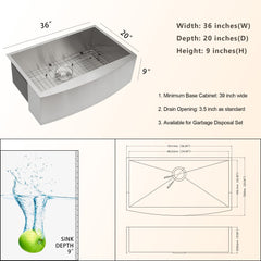 Lordear 36'' Stainless Steel Undermount Single Bowl Farmhouse Kitchen Sink  from Lordear