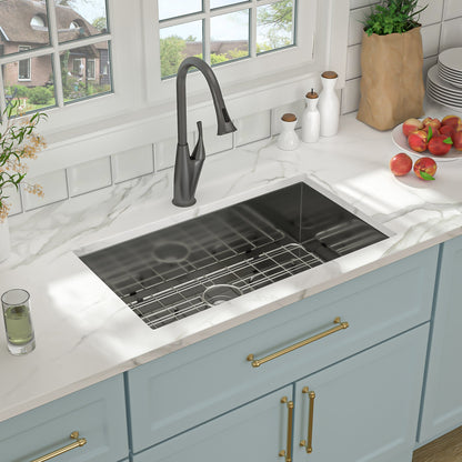 Lordear 32in x 19in x 9in Undermount Single Bowl Kitchen Sink Black Stainless Steel Sink with Drainer  from Lordear