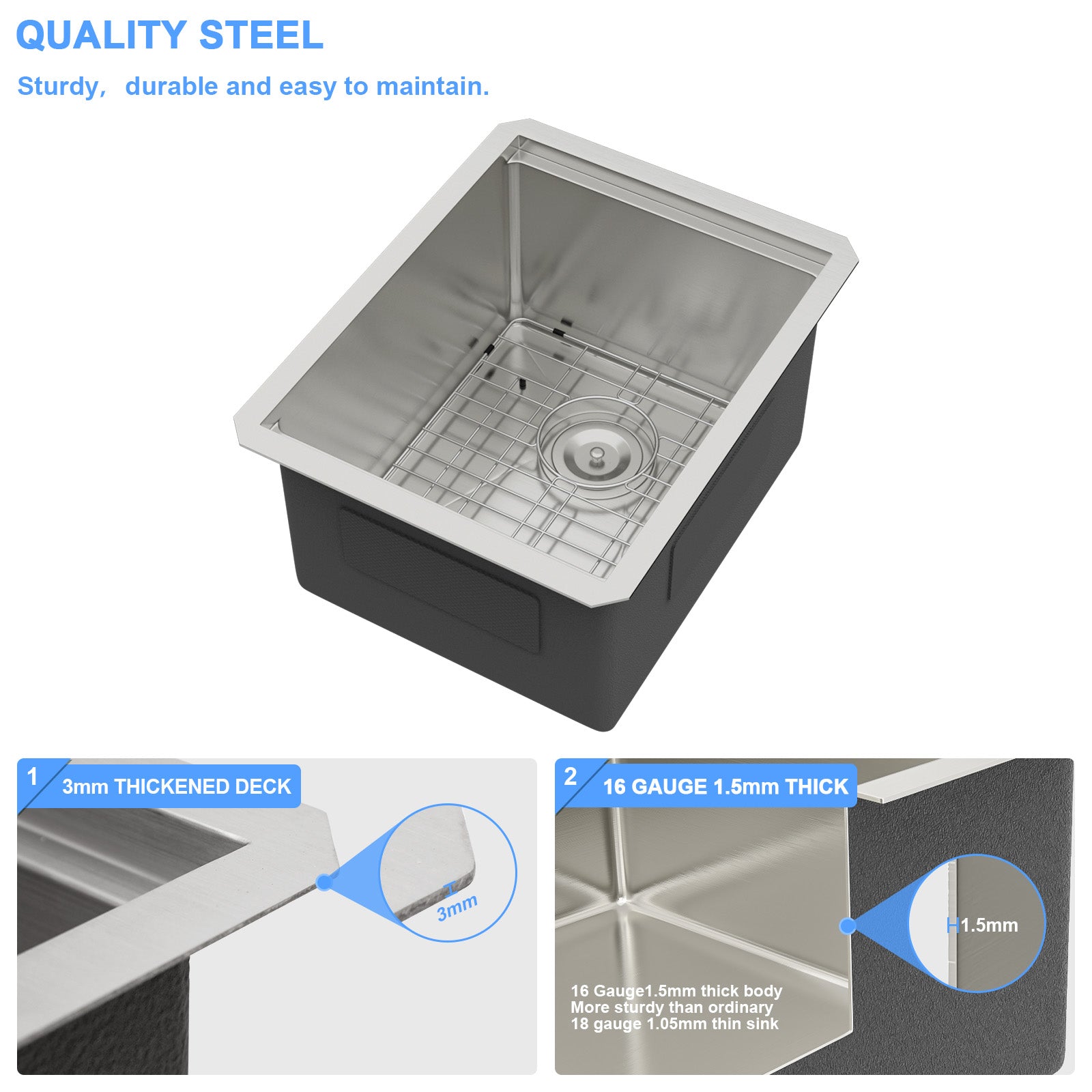 Lordear 15 x 19 x 10 Inch Bar Sink Undermount Kitchen Sink Workstation Single Bowl Sink 16 Gauge Stainless Steel Kitchen Sink with Cutting Board  from Lordear