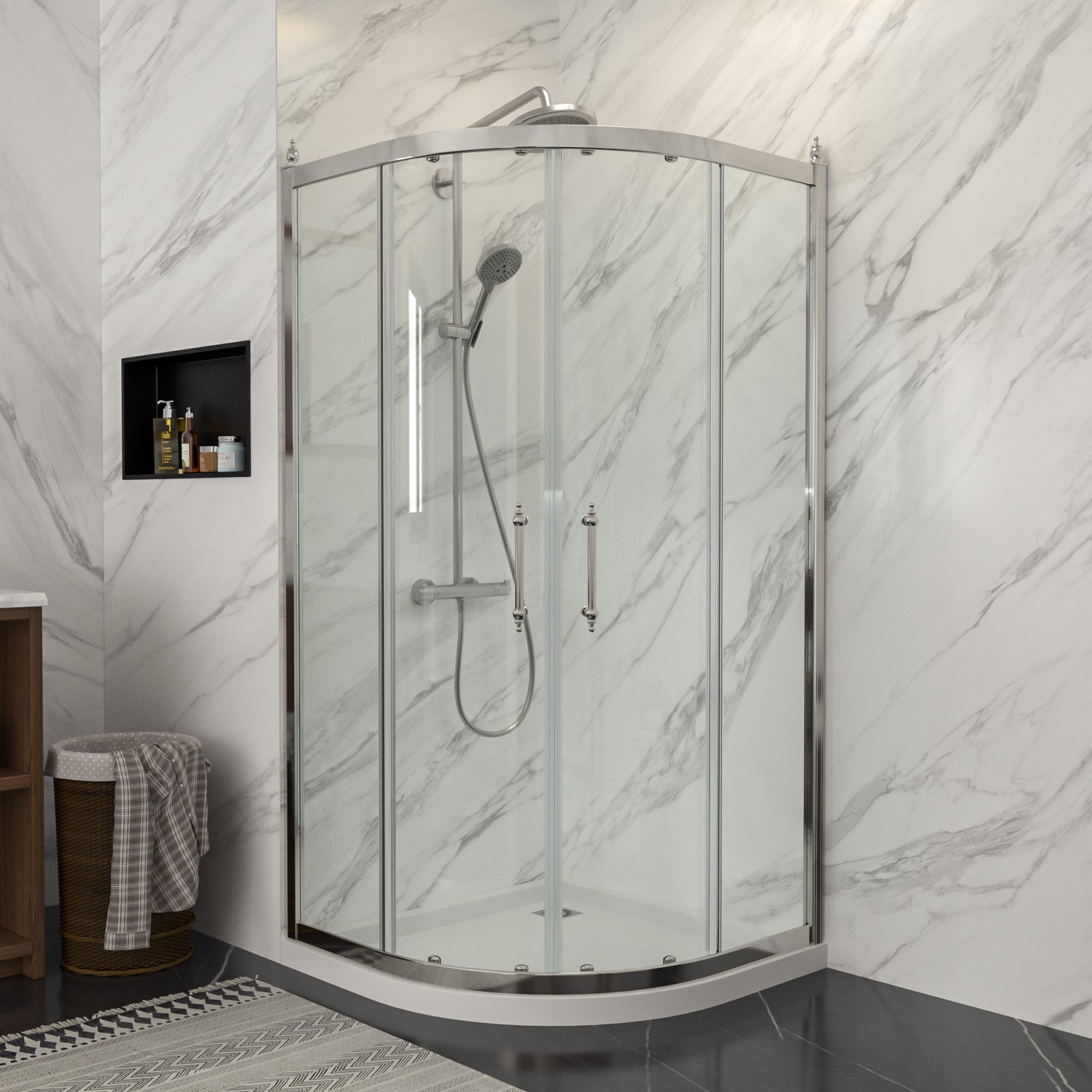 Lordear Tempered Glass Frameless Neo-Round Double Sliding Clear Bathroom Shower Door