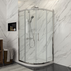 Lordear Tempered Glass Frameless Neo-Round Double Sliding Clear Bathroom Shower Door