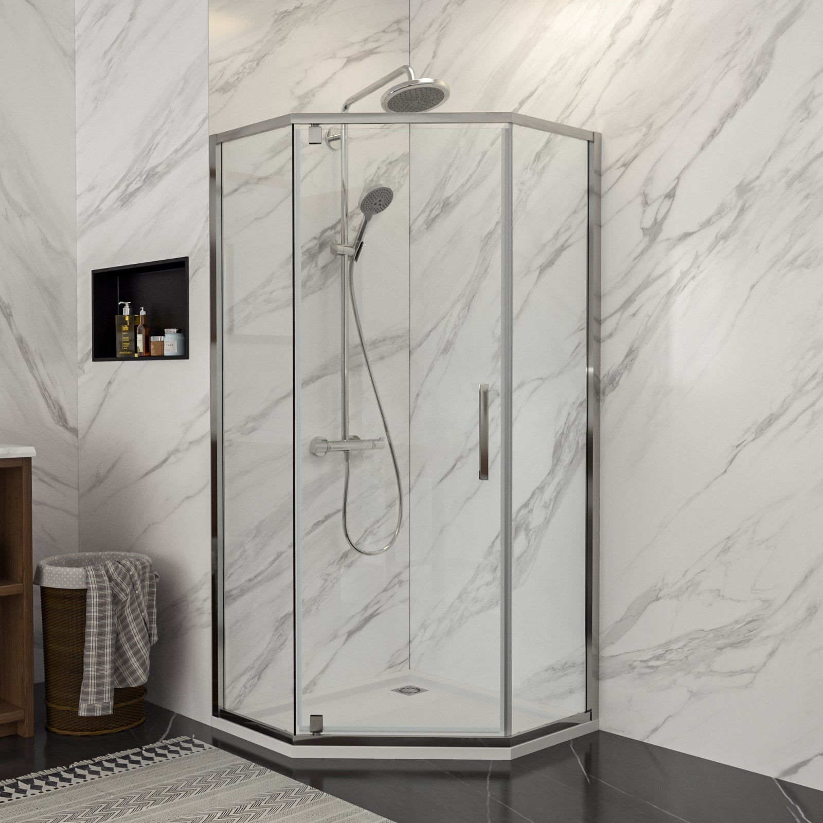 Lordear 72'' Tempered Glass Frameless Corner Frame Shower Door