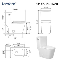 Lordear White Ceramic Elongated Floor One Piece Bidet Toilet with Comfortable Seat