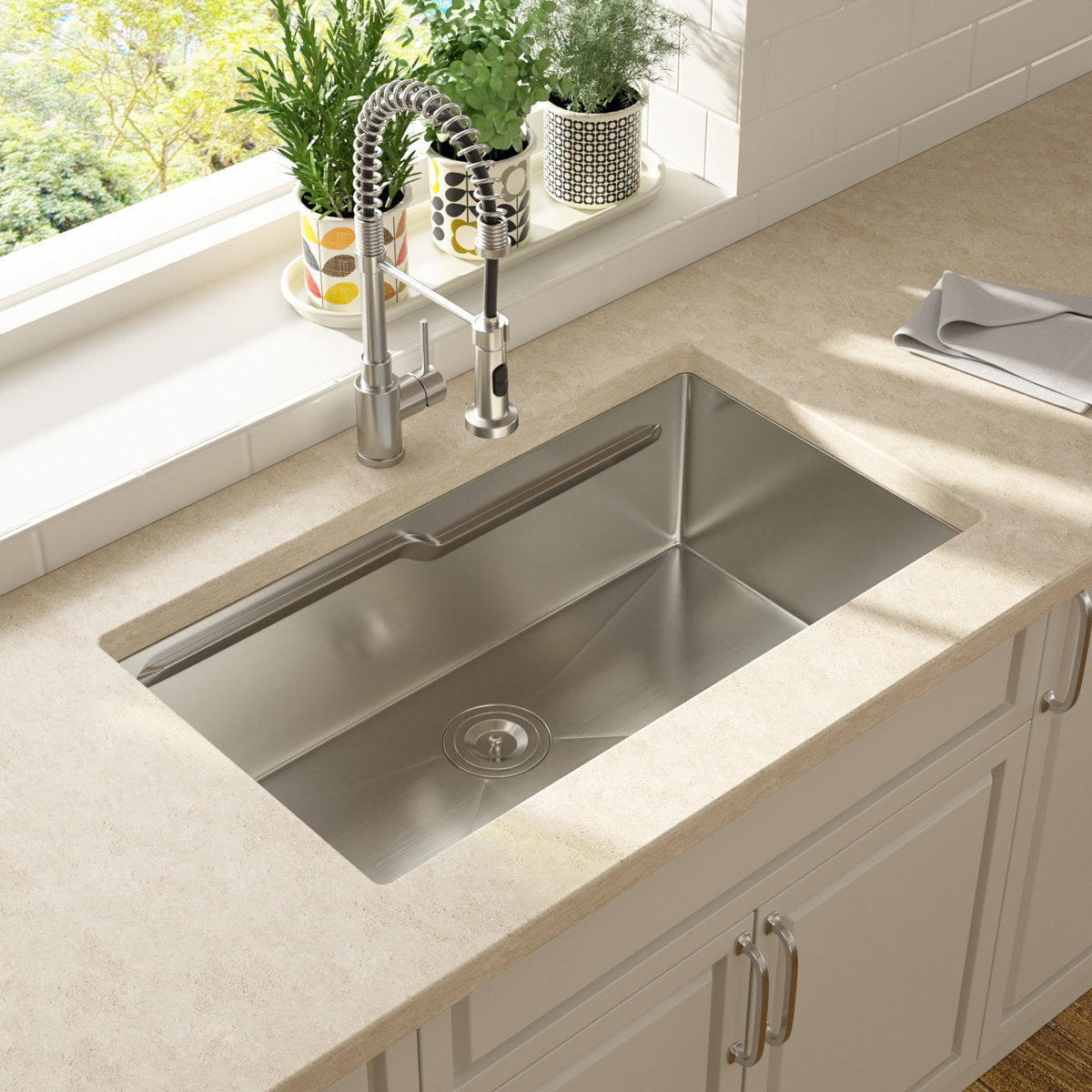 Lordear Patent 33'' Undermount Single Bowl Stainless Steel Workstation Kitchen Sink