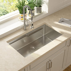 Lordear Patent 33'' Undermount Single Bowl Stainless Steel Workstation Kitchen Sink