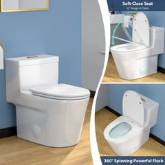 Lordear Rectangular White Ceramic One Piece Toilet with Soft-Close Seat
