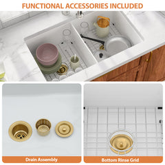 Lordear 32''x19'' White Porcelain Ceramic Double Bowl Fireclay Farmhouse Sink