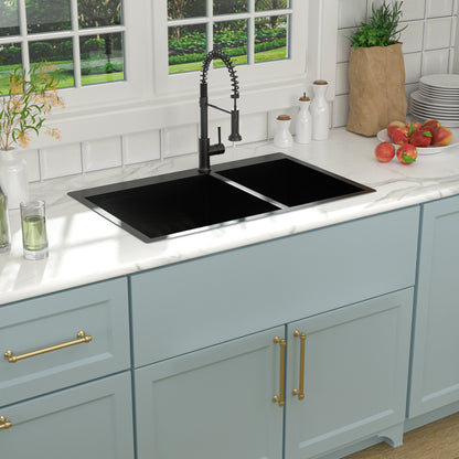 Lordear 33in L x 22in W Double Basin Drop-In Kitchen Sink | Kitchen Drop-in Sink | Lordear