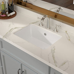 Lordear White Ceramic Rectangle Undermount Bathroom Vanity Sink with Overflow