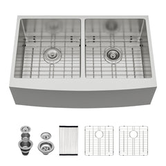 Lordear 33'' Double Bowl Gunmetal Black Apron Front Stainless Steel Farmhouse Sink