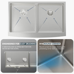 Lordear 33'' Double Bowl Apron Front Stainless Steel Farmhouse Sink