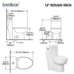 Lordear 1.6 Gallons GPF Elongated Comfort Height Floor Mounted One-Piece Toilet (Seat Included)