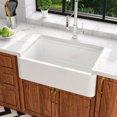 Lordear 33'' Ceramic Apron Front Step Single Bowl Kitchen Sink with Gold Drain Strainer & Complete Workstation Accessories