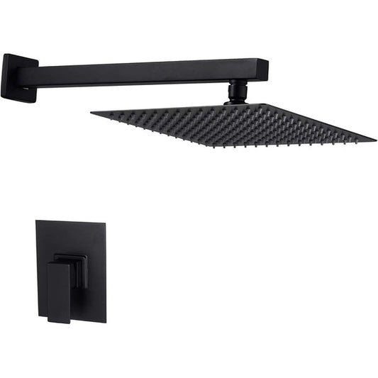 Lordear High Pressure Shower System Black 12 Inch Rainfall Shower System Bathroom Shower Faucet Pressure Balance Matte Black Wall Mount Square Shower Head Combo Including Rough-In Valve Body and Trim  from Lordear