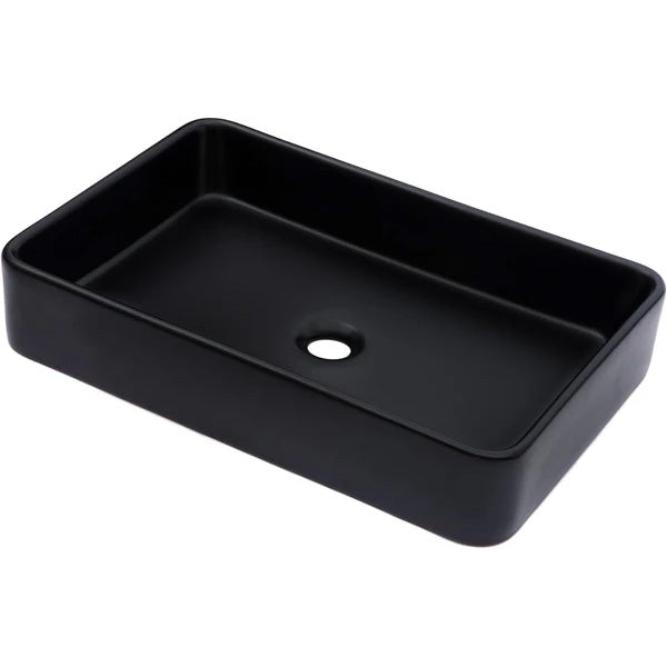 Rectangle Bathroom Vessel Sink - Lordear 24x16in  Black Rectangle Bathroom Sink Modern Above Counter Porcelain Ceramic Vessel Vanity Sink Art Basin  from Lordear