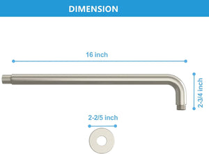 Lordear Shower Arm 16 Inch Shower Extension Arm Brushed Nickel T304 Stainless Steel Long Shower Head Extension Tube, Shower Extender Arm with Flange, Shower Head Pipe from Lordear