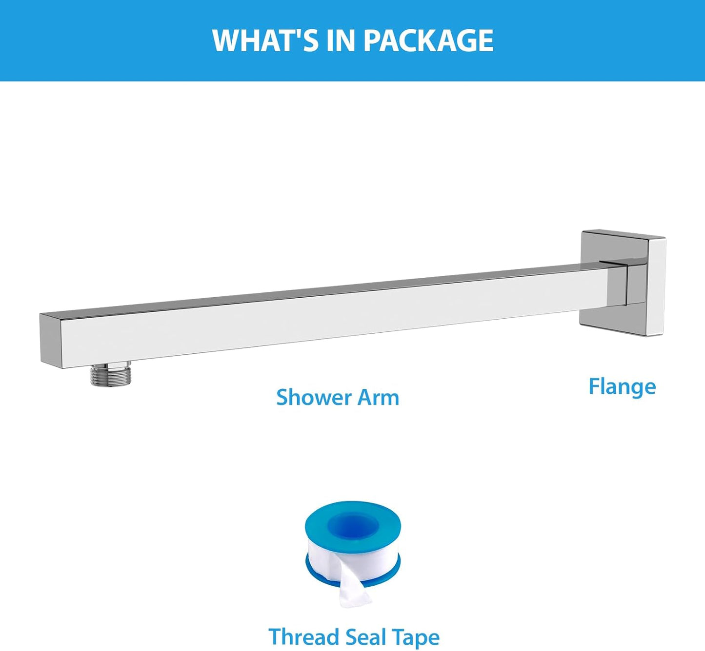 Lordear 16 Inch Shower Arm Brushed Nickel/Chrome Finish Rain Shower Head Extension with Flange and Teflon Tape 304 Stainless Steel Wall Mounted  from Lordear