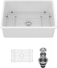 Lordear White Ceramic Undermount Single Bowl Fireclay Farmhouse Sink