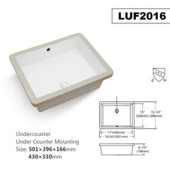 Lordear 19x15-Inch White Rectangular Ceramic Undermount Bathroom Sink