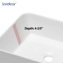 Lordear 19'' x 15'' White Ceramic Countertop Rectangle Bathroom Vessel Sink