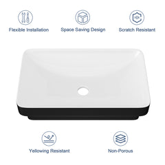 Lordear 19'' x 12'' White Ceramic Semi Recessed Rectangular Bathroom Vessel Sink