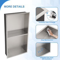 Lordear 12" W x 24" H Stainless Steel Built-in Double Shelf Bathroom Niche  from Lordear