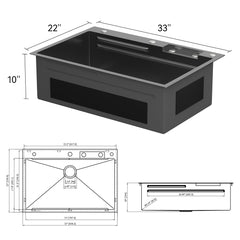 Lordear 33'' Stainless Steel Drop In Waterfall Single Bowl Workstation Kitchen Sink  from Lordear