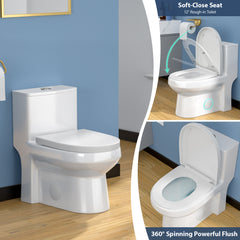 Lordear White Ceramic Water Saving One Piece Toilet with Comfort Wider Chair Seat