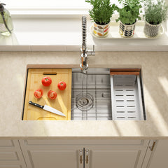 Lordear Patent 33'' Undermount Single Bowl Stainless Steel Workstation Kitchen Sink