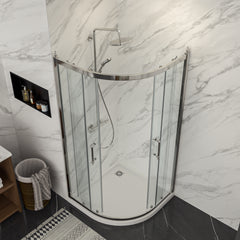 Lordear Tempered Glass Frameless Neo-Round Double Sliding Clear Bathroom Shower Door