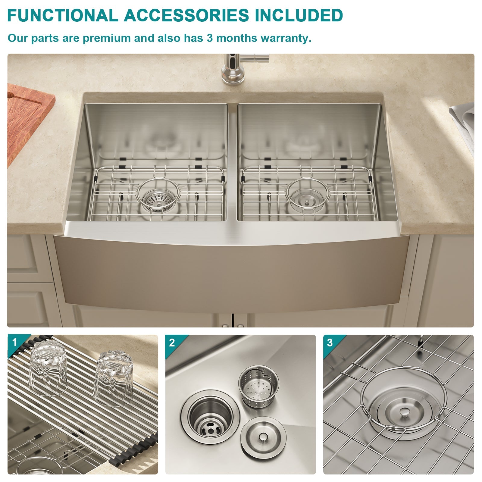 33 Inch Farmhouse Kitchen Sink 16 Gauge Stainless Steel Kitchen Sink Double Bowl 50/50 Apron Front Sink  from Lordear