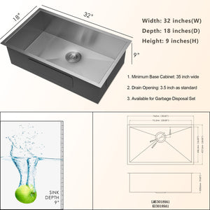 Lordear Undermount Sink 30 Inch - Stainless Steel Single Bowl Kitchen Sink | Lordear