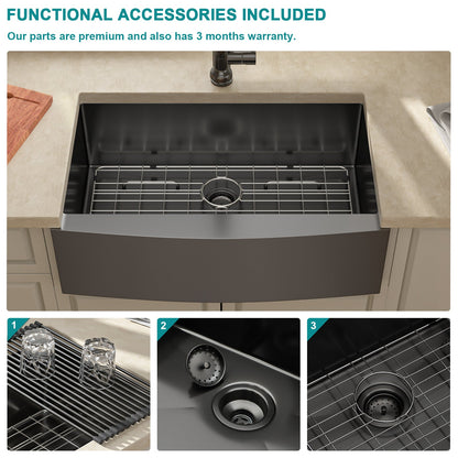 36 Inch Farmhouse Kitchen Sink Single Bowl Sink Gunmetal Black Sink 16 Gauge Stainless Steel Kitchen Sink  from Lordear