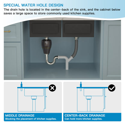 Lordear 33in L x 22in W Double Basin Drop-In Kitchen Sink | Kitchen Drop-in Sink | Lordear