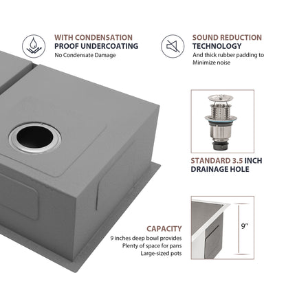 33 Inch Undermount Double Sink - Lordear Stainless Steel Double Kitchen Sink 18 Guage Double Bowl 50/50 Kitchen Sink 33x19x9 Inch Double Sinks | Kitchen Undermount Sink | Lordear