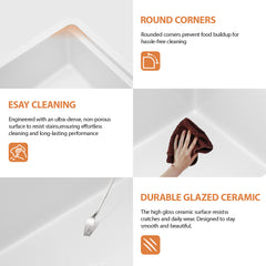 Lordear 33'' Ceramic Apron Front Step Single Bowl Kitchen Sink with Gold Drain Strainer & Complete Workstation Accessories