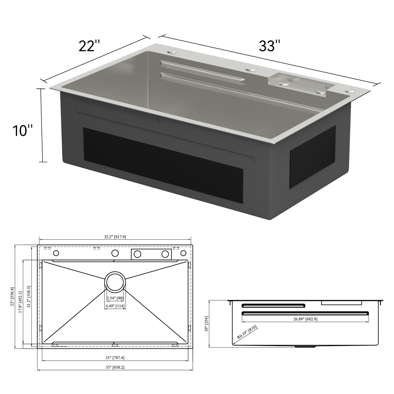 Lordear 33" Drop In Kitchen Sink Waterfall Stainless Steel Sink Single Bowl 16 Gauge Workstation Sink Topmount Kitchen Sink With Faucet Combo And Cup Washer | Kitchen Drop-in Sink, Kitchen Workstation Sink | Lordear