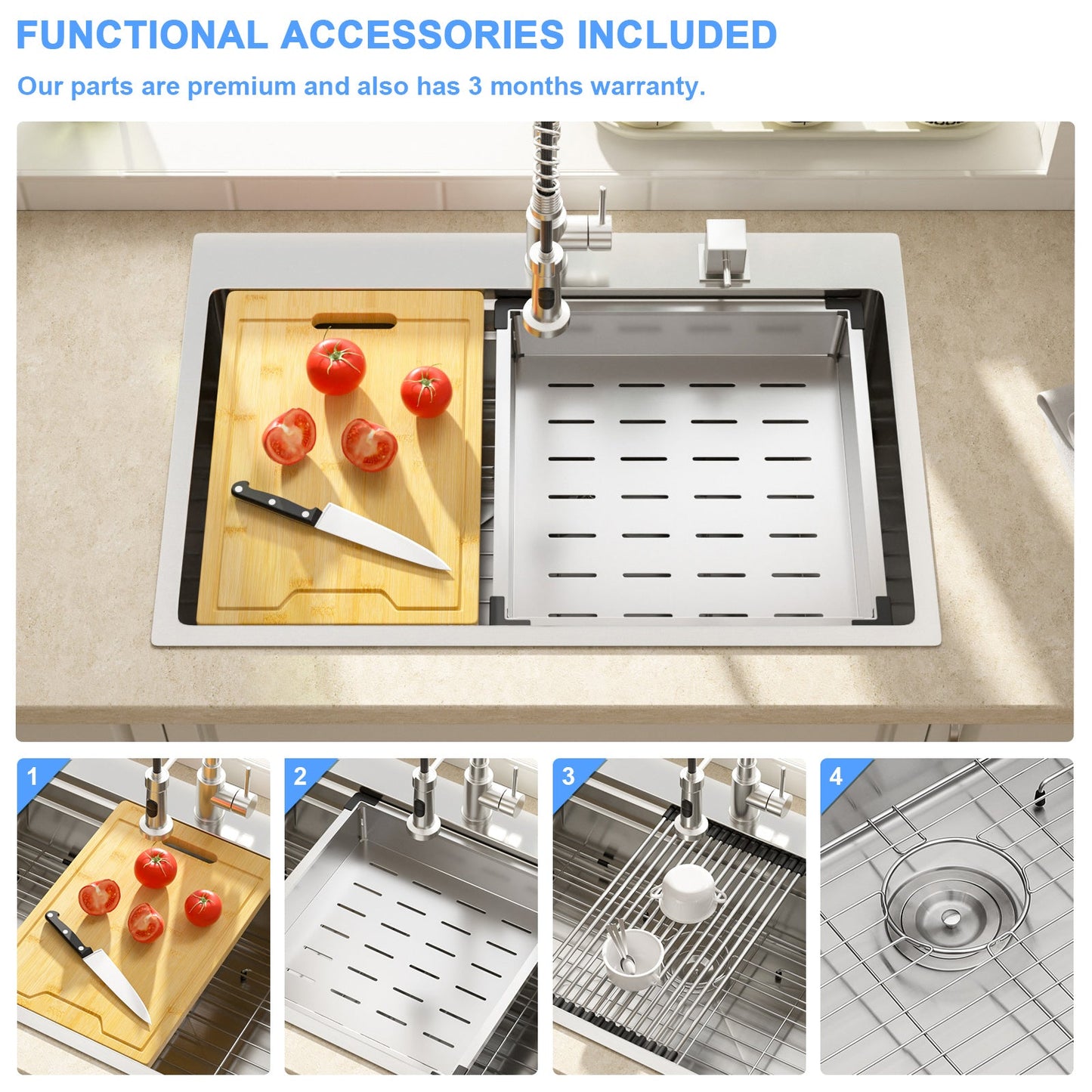 Lordear 33x22 Inch Drop In Patent Double Ledges Design Workstation Sink  from Lordear