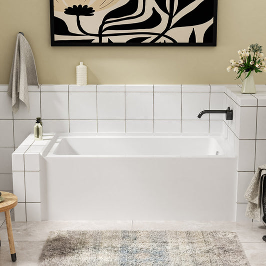 Lordear Right 60'' x 32'' Acrylic Rectangular Apron Front Alcove Soaking Bathtub