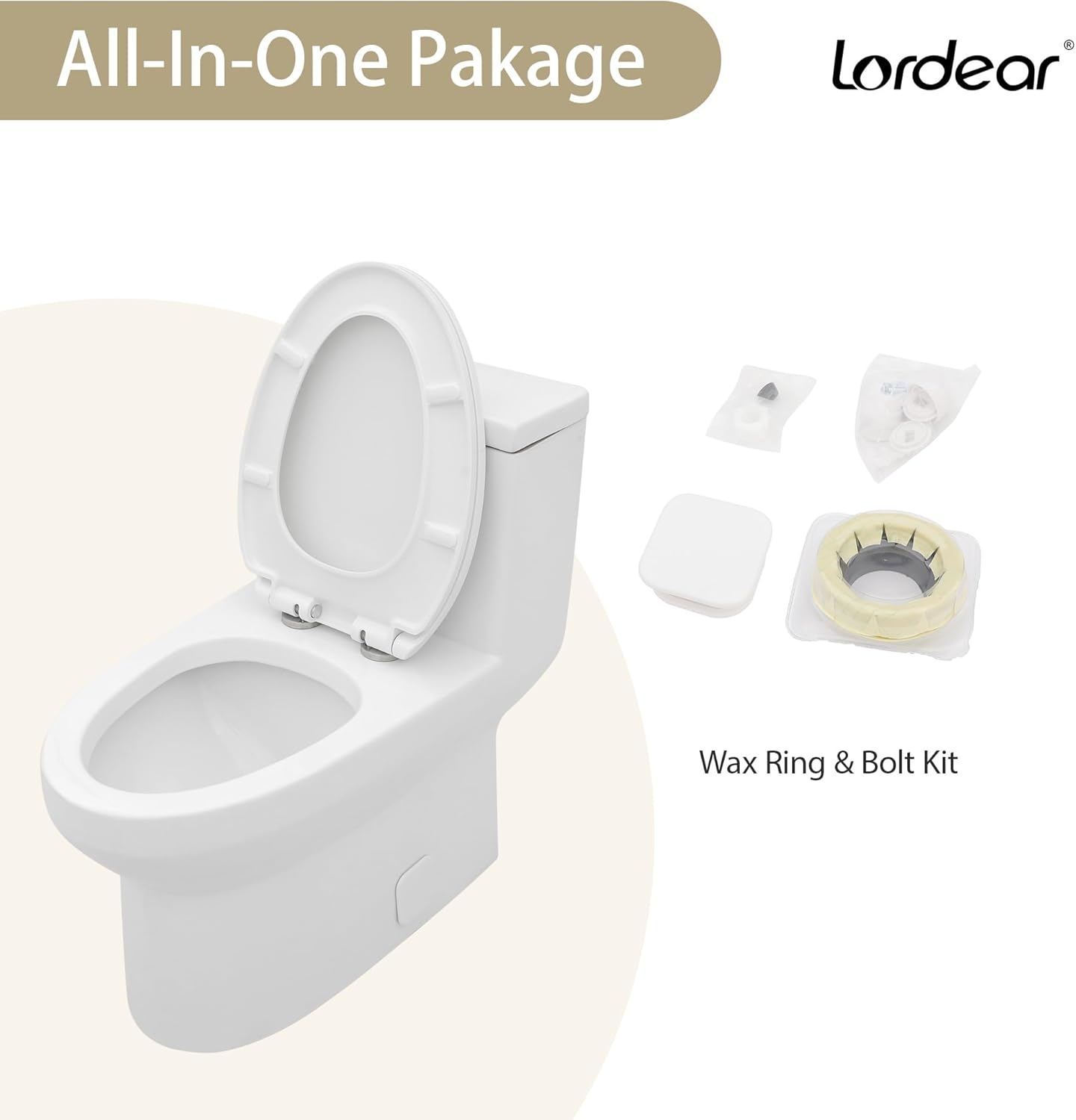 Lordear One Piece Skirted Elongated Toilet with Comfort Seat Dual Flush 1.1/1.6 GPF White Ceramic 12" Rough-In for Bathroom  from Lordear