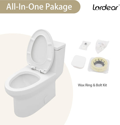 Lordear One Piece Skirted Elongated Toilet with Comfort Seat Dual Flush 1.1/1.6 GPF White Ceramic 12" Rough-In for Bathroom  from Lordear