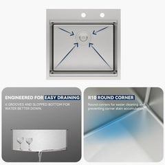 Lordear 21x20 Inch Drop-In Workstation Bar Sink