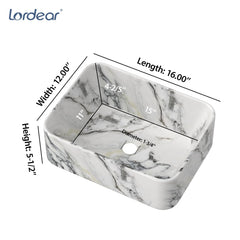 Lordear 16x12 inch Bathroom Above Counter Rectangle Vessel Sink