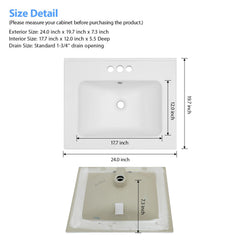 Lordear 24'' White Ceramic Vessel Bathroom Sink