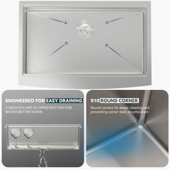 Lordear Single Bowl Workstation Apron Front Stainless Steel Farmhouse Sink